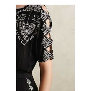 Anthropologie Elevenes Acacia Black Embroidered Jumpsuit sz 6